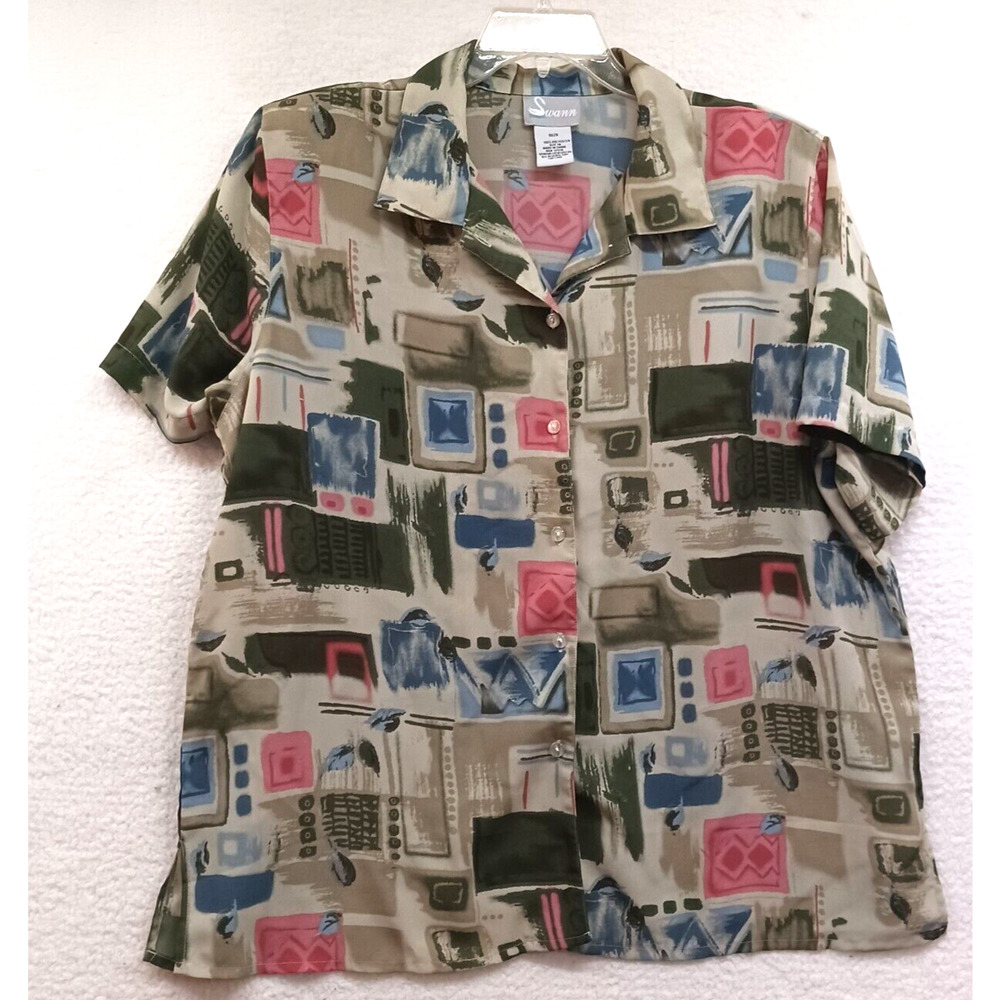 Swann Button Up‎ Top Blouse Shirt Women Size 2X Multicolor Collared
